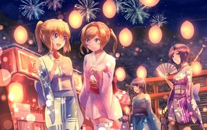 Preview wallpaper girls, girlfriends, kimono, holiday, anime, art