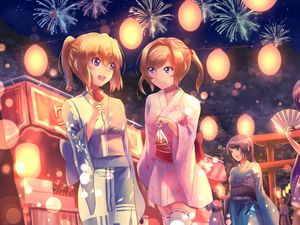 Preview wallpaper girls, girlfriends, kimono, holiday, anime, art