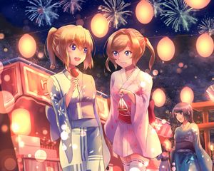 Preview wallpaper girls, girlfriends, kimono, holiday, anime, art