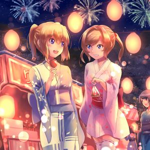 Preview wallpaper girls, girlfriends, kimono, holiday, anime, art