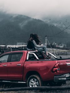 Preview wallpaper girls, journey, pickup, car, wind