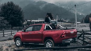 Preview wallpaper girls, journey, pickup, car, wind