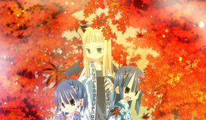 Preview wallpaper girls, kimono, autumn