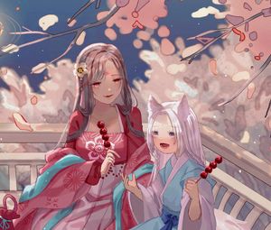 Preview wallpaper girls, kimono, holiday, anime