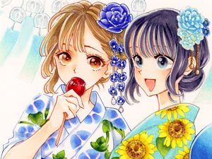 Preview wallpaper girls, lollipop, flowers, anime