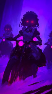 Preview wallpaper girls, motorcycles, bikes, art, anime, purple