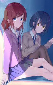 Preview wallpaper girls, schoolgirls, friends, anime, art