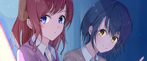Preview wallpaper girls, schoolgirls, friends, anime, art