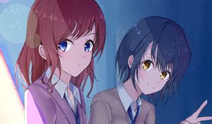 Preview wallpaper girls, schoolgirls, friends, anime, art