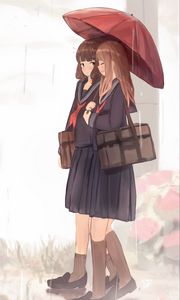 Preview wallpaper girls, schoolgirls, umbrella, anime