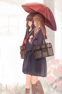 Preview wallpaper girls, schoolgirls, umbrella, anime