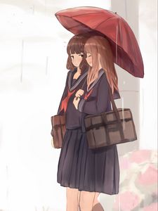 Preview wallpaper girls, schoolgirls, umbrella, anime