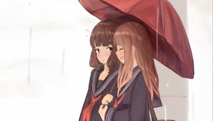 Preview wallpaper girls, schoolgirls, umbrella, anime