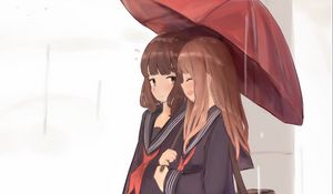 Preview wallpaper girls, schoolgirls, umbrella, anime