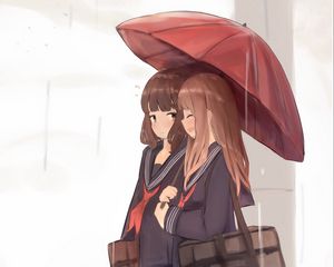 Preview wallpaper girls, schoolgirls, umbrella, anime