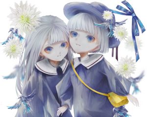 Preview wallpaper girls, sisters, flowers, hats, anime