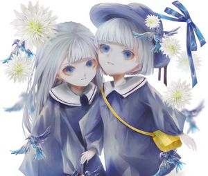 Preview wallpaper girls, sisters, flowers, hats, anime