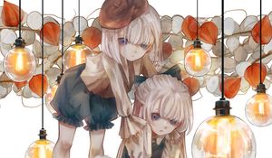 Preview wallpaper girls, sisters, light bulbs, anime, art