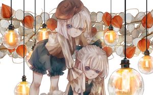 Preview wallpaper girls, sisters, light bulbs, anime, art
