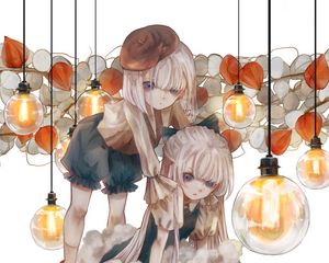 Preview wallpaper girls, sisters, light bulbs, anime, art