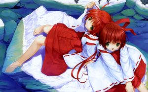 Preview wallpaper girls, stone, water