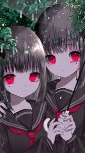 Preview wallpaper girls, twins, umbrella, rain, anime