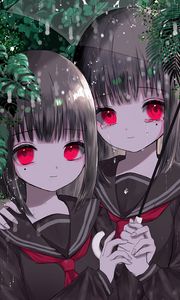 Preview wallpaper girls, twins, umbrella, rain, anime