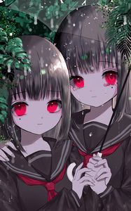 Preview wallpaper girls, twins, umbrella, rain, anime