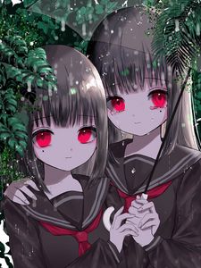 Preview wallpaper girls, twins, umbrella, rain, anime