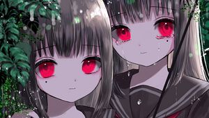 Preview wallpaper girls, twins, umbrella, rain, anime