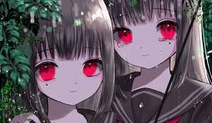 Preview wallpaper girls, twins, umbrella, rain, anime