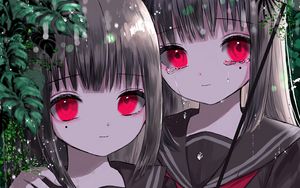 Preview wallpaper girls, twins, umbrella, rain, anime