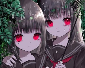 Preview wallpaper girls, twins, umbrella, rain, anime