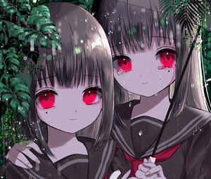 Preview wallpaper girls, twins, umbrella, rain, anime