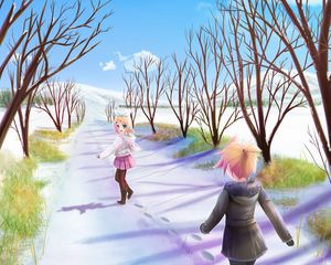 Preview wallpaper girls, walk, snow, sun, joy