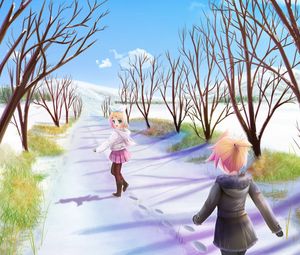 Preview wallpaper girls, walk, snow, sun, joy