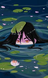 Preview wallpaper girls, water, water lilies, head, art