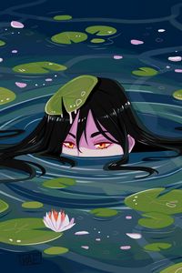 Preview wallpaper girls, water, water lilies, head, art