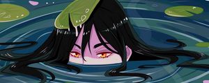 Preview wallpaper girls, water, water lilies, head, art