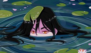 Preview wallpaper girls, water, water lilies, head, art