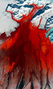 Preview wallpaper glacier, aerial view, relief, ice, red