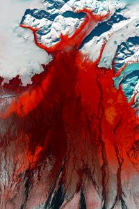 Preview wallpaper glacier, aerial view, relief, ice, red