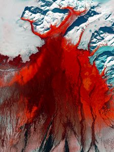 Preview wallpaper glacier, aerial view, relief, ice, red