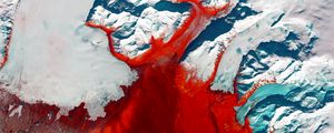 Preview wallpaper glacier, aerial view, relief, ice, red