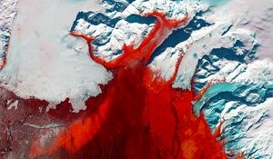 Preview wallpaper glacier, aerial view, relief, ice, red