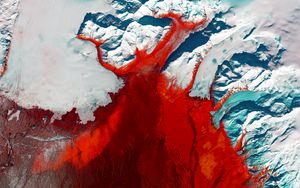 Preview wallpaper glacier, aerial view, relief, ice, red