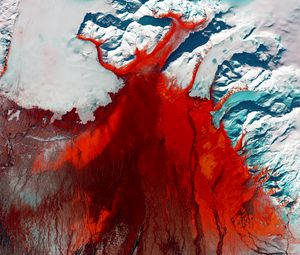 Preview wallpaper glacier, aerial view, relief, ice, red