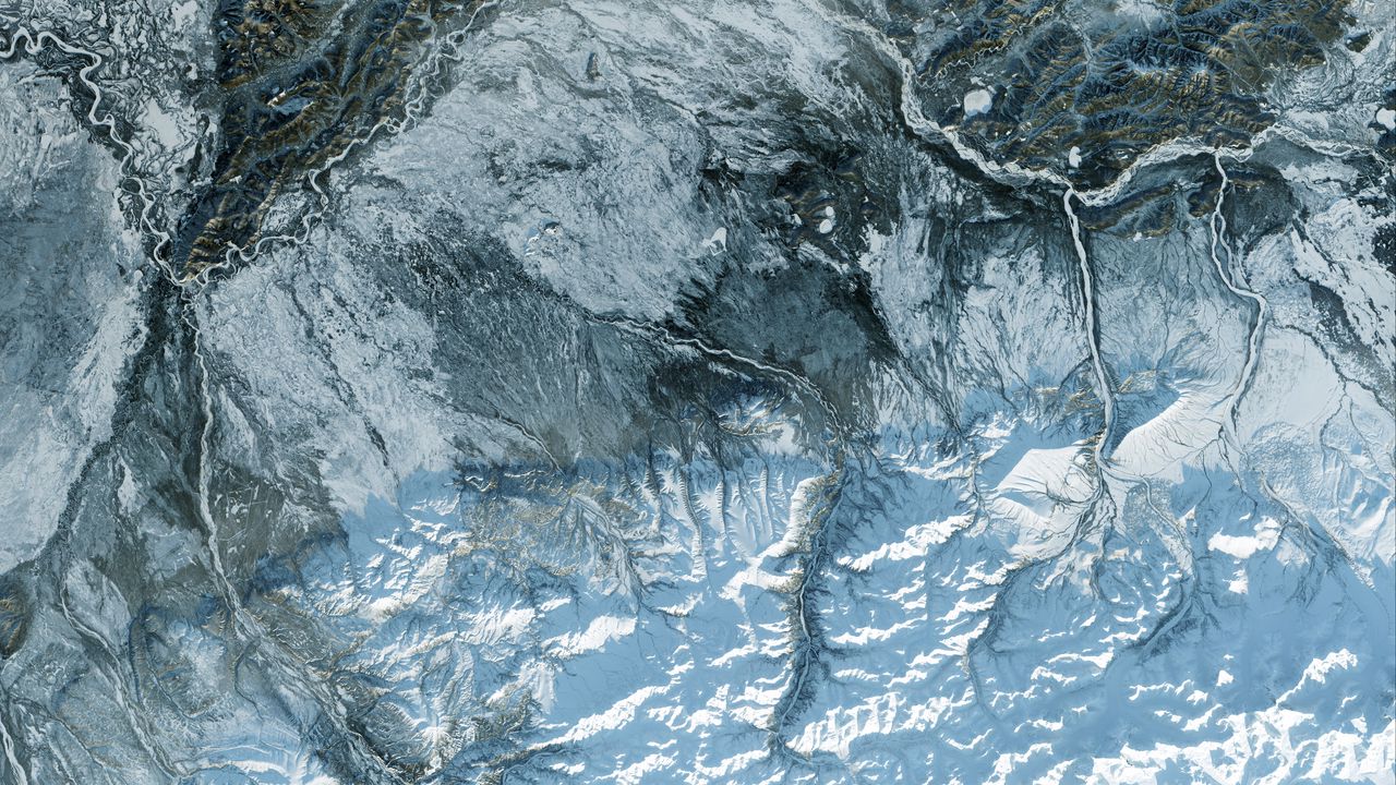Wallpaper glacier, ice, aerial view, snow, texture