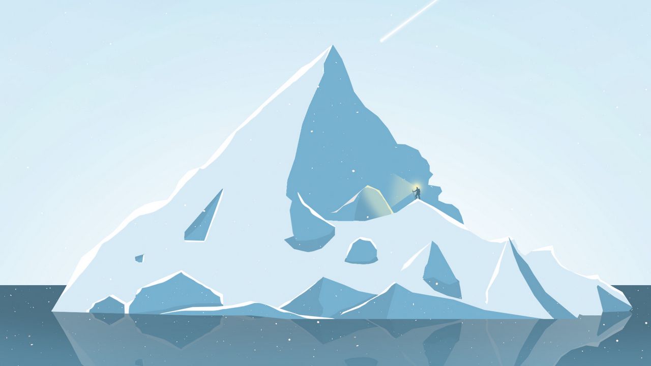 Wallpaper glacier, ice, silhouette, moon, art, minimalism