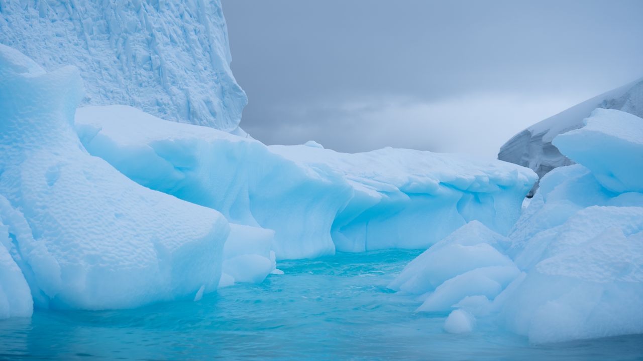 Wallpaper glacier, ice, water, antarctic, snow